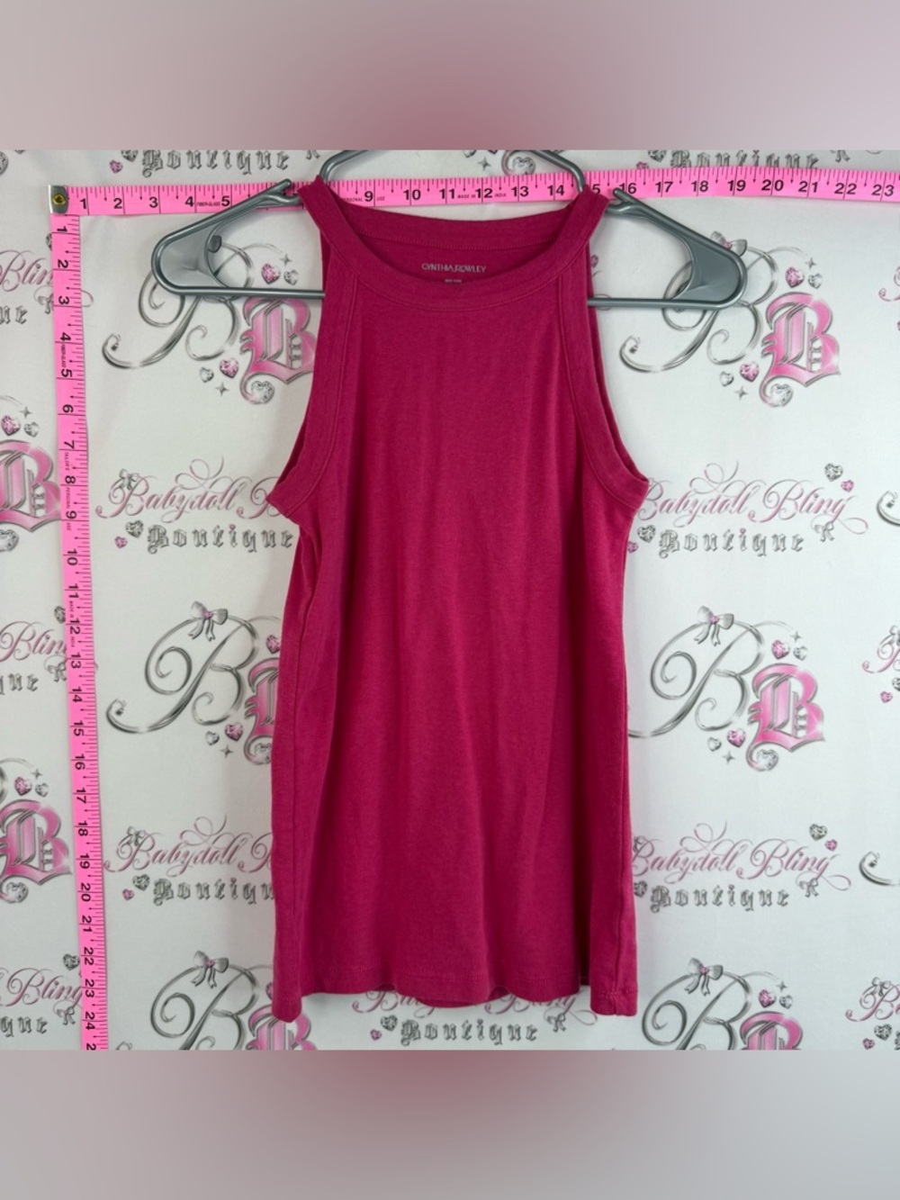 Cynthia Rowley tank top mock neck stretchy soft bright Hot Pink Ribbed Tank